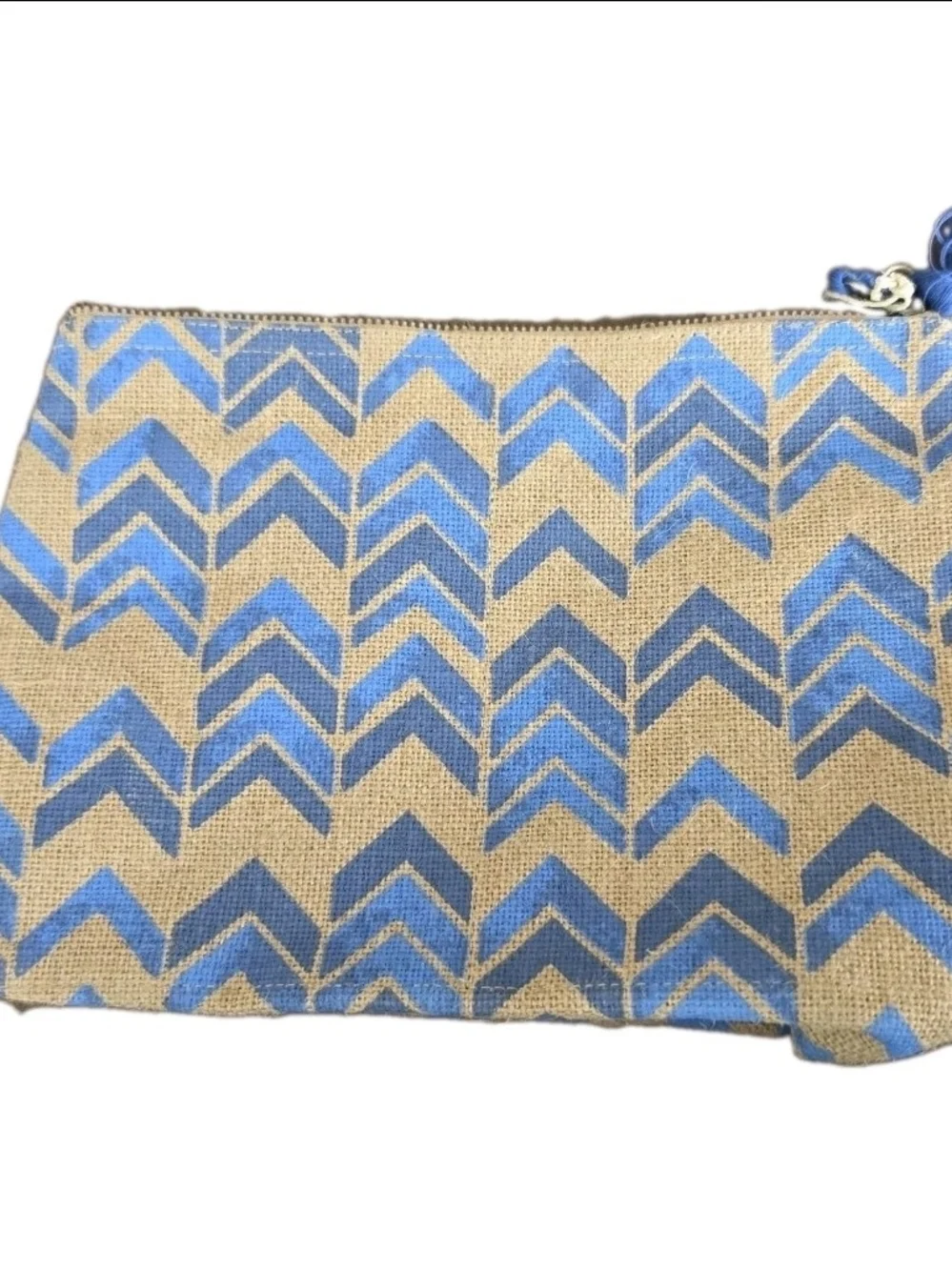 Neiman Marcus Blue Chevron Jute Cosmetic Pouch with Tassel